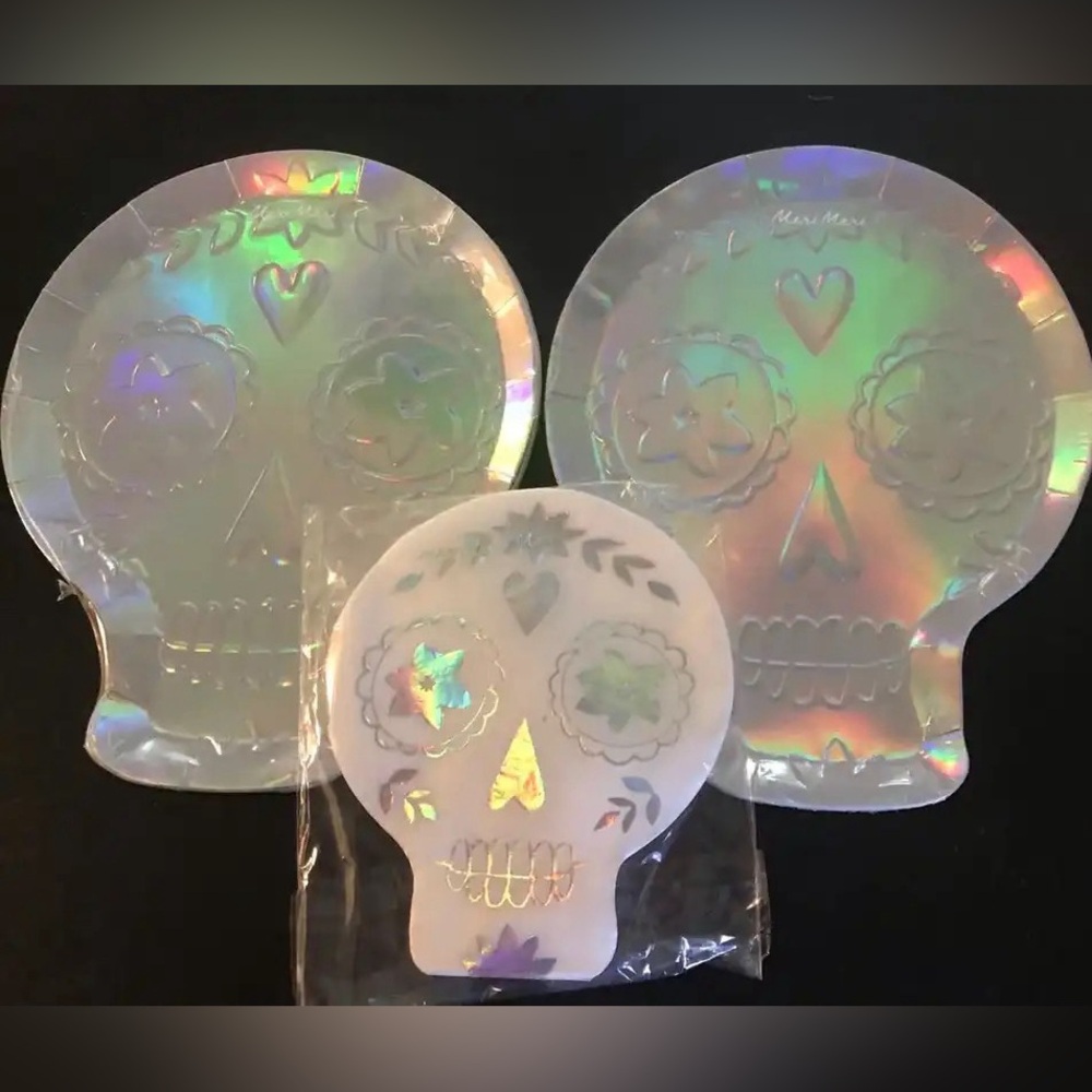 NEW Meri Meri Sugar Skulls Dia De Los Muertos Halloween Plates And Napkins Set